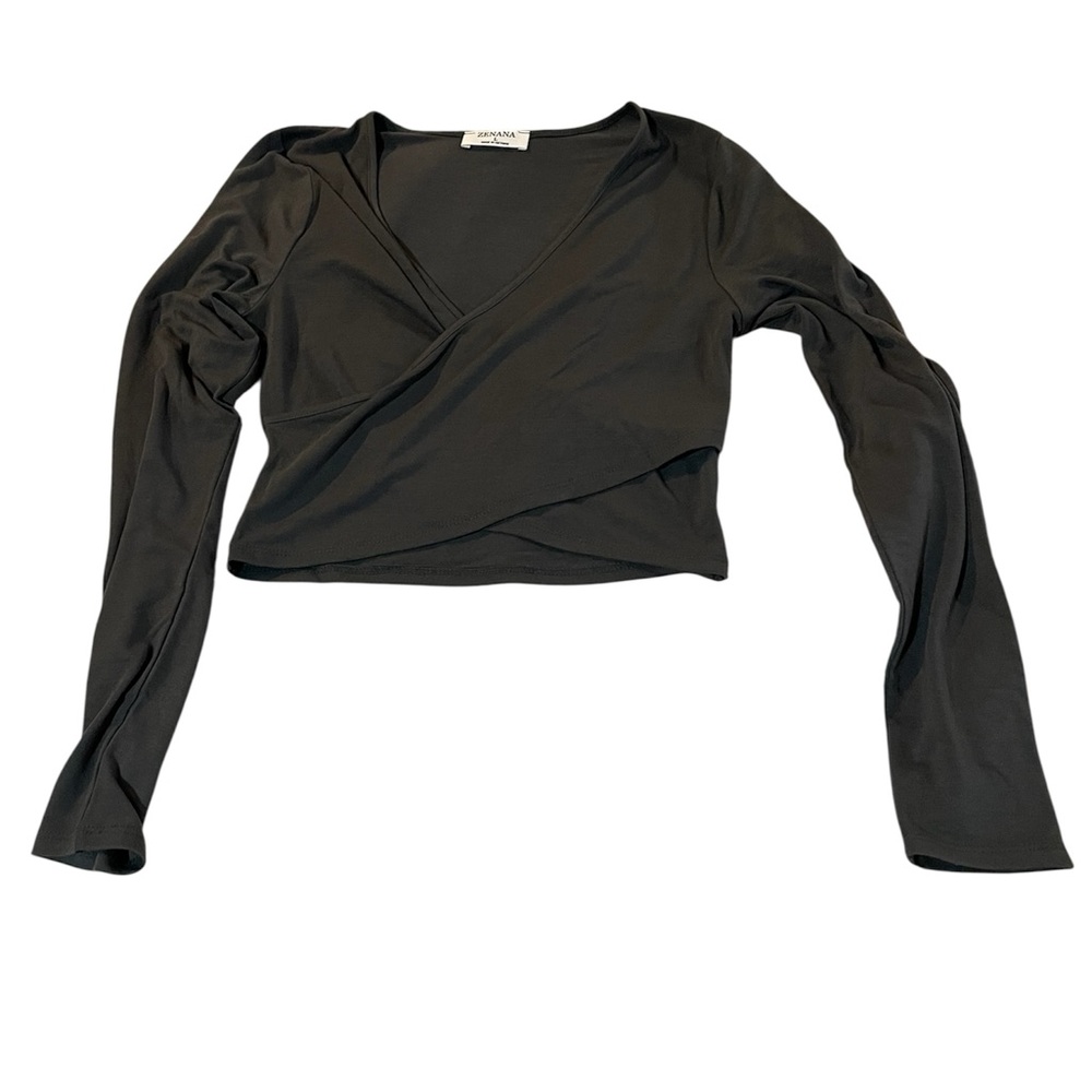 Zenana Outfitters Charcoal Wrap Blouse
